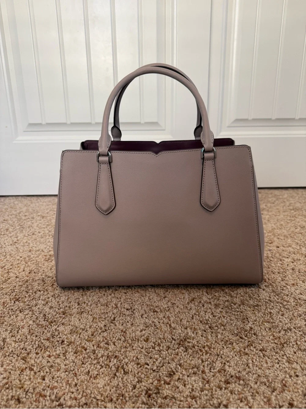 kate spade Mauve-Taupe Leather Satchel with Dark Plum Interior